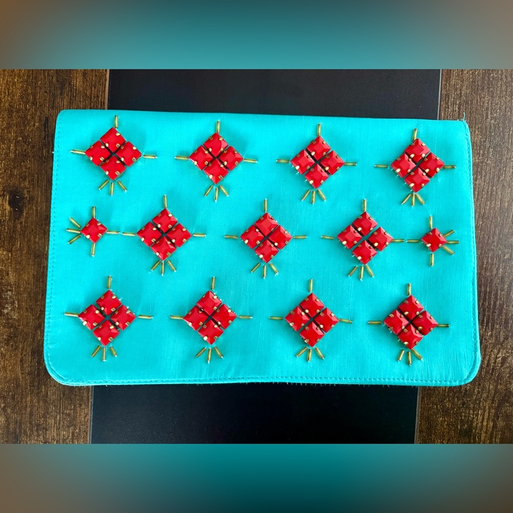Francesca's Collections Turquoise and Red Clutch
